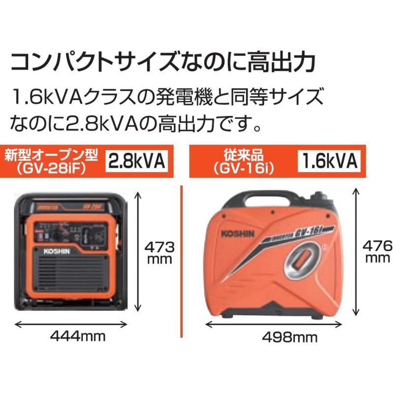 工進 オープンインバーター発電機 GV-28iF 発電機 50/60Hz切替式 軽量 非常用 防災 - ホームセンターバロー公式オンラインショップ